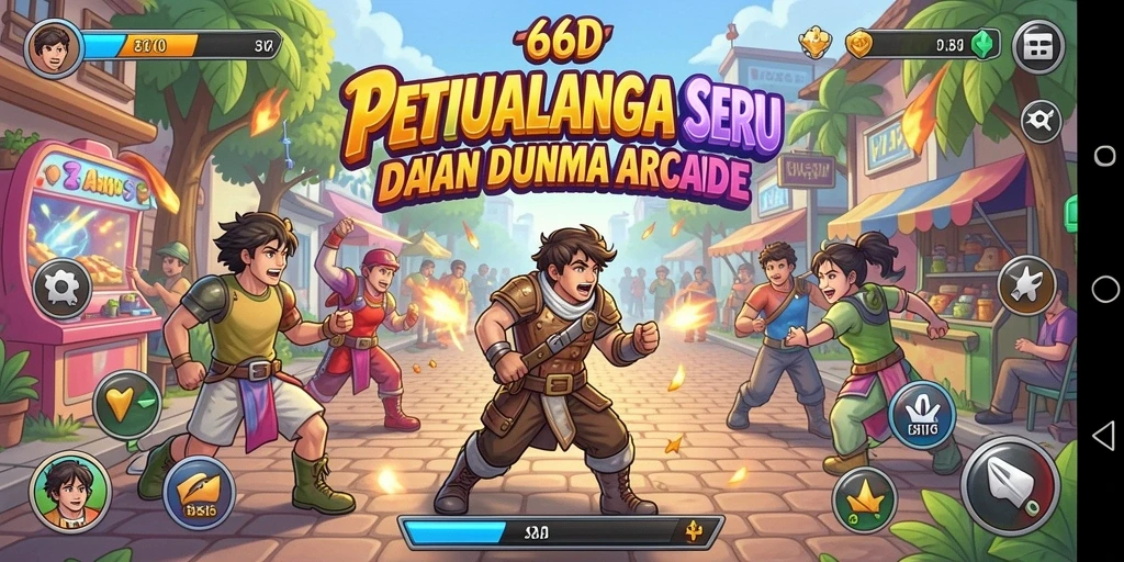 Screenshot permainan utama 66D menampilkan aksi seru dunia Arcade.