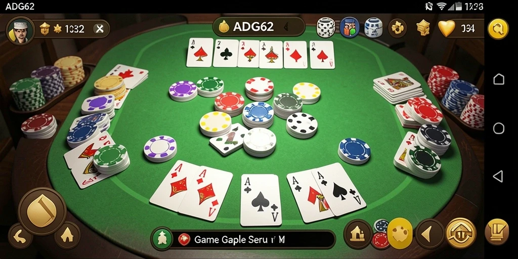 Tampilan menarik dari gameplay ADG62 yang menghadirkan keseruan Gaple.