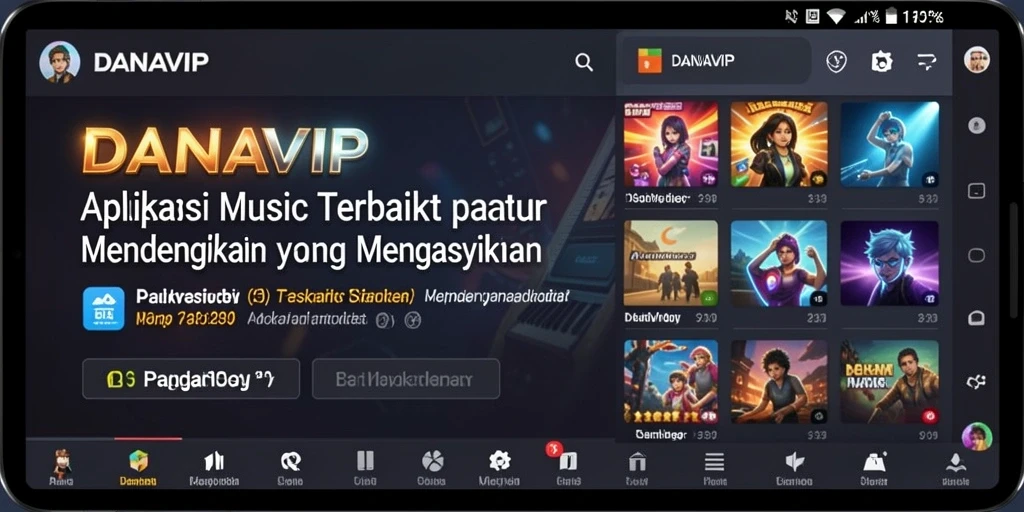 Tampilan gameplay <strong>DANAVIP</strong> yang menampilkan berbagai genre musik.