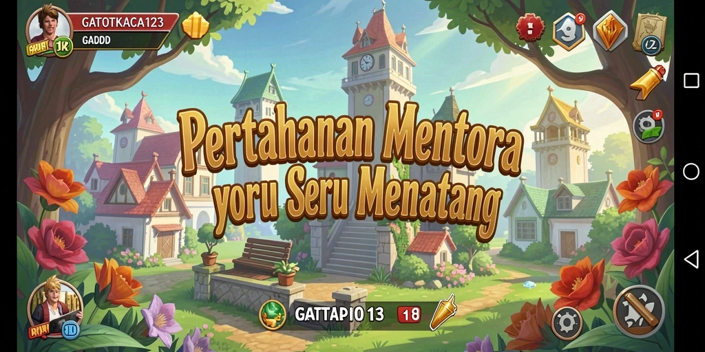 Screenshot utama menampilkan pertempuran menara yang intens dan strategis.