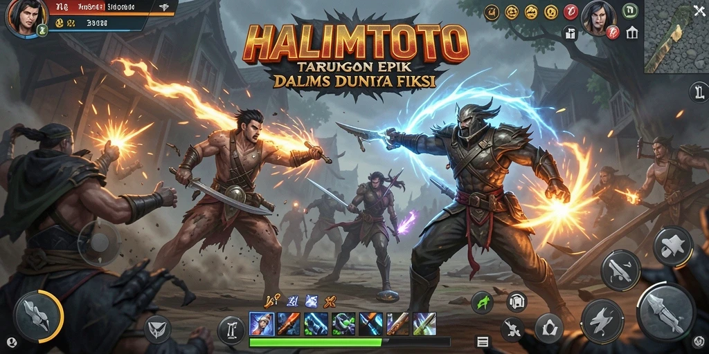 Tampilan seru pertarungan di HALIMTOTO dengan karakter beraksi.