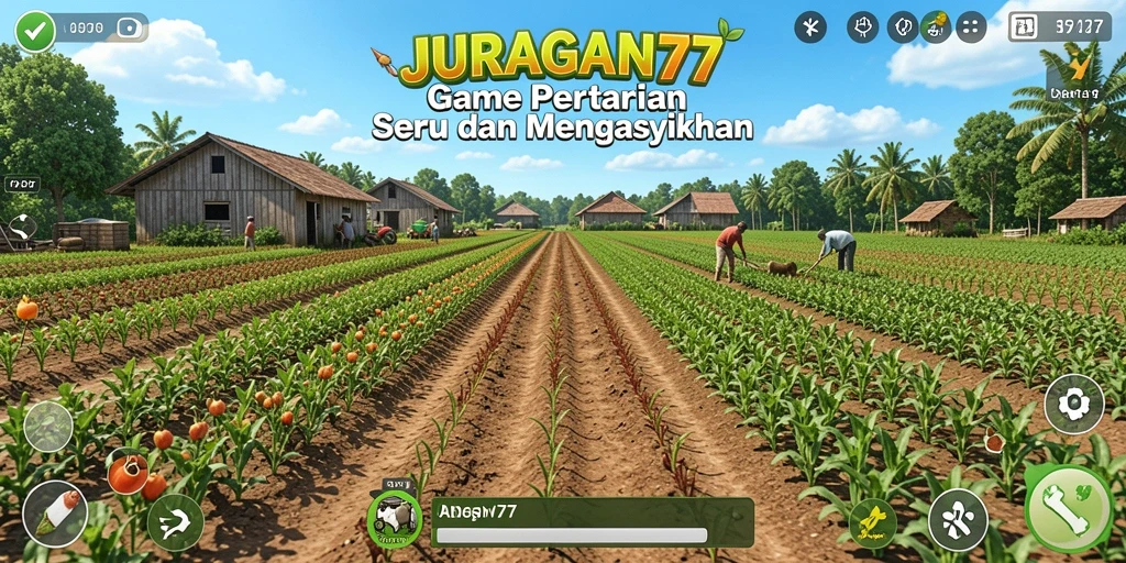 Screenshot JURAGAN77 menampilkan suasana ladang yang asri dan gameplay seru.