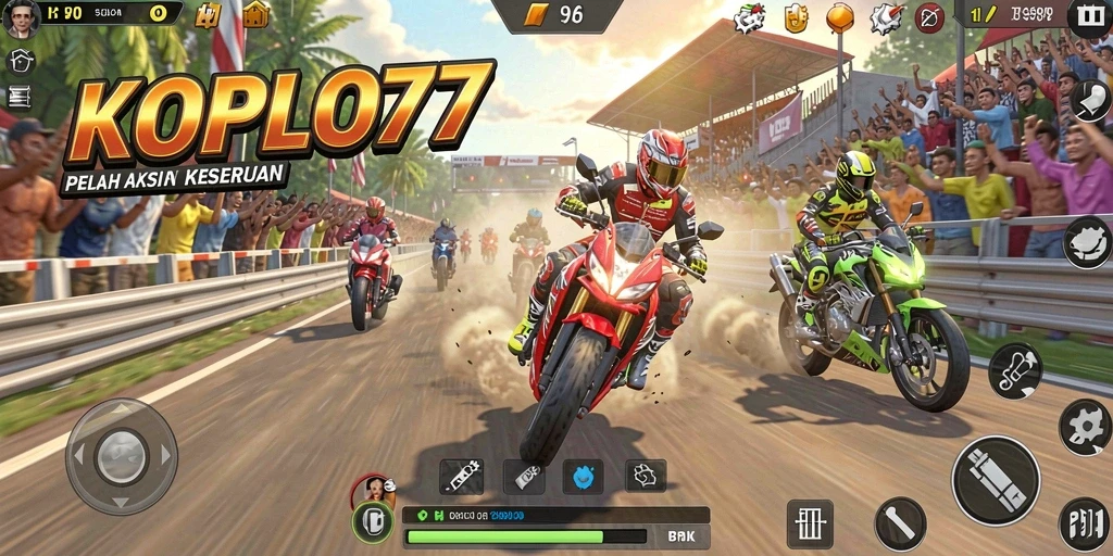 Screenshot gameplay KOPLO77 menampilkan balapan motor yang seru dan cepat.