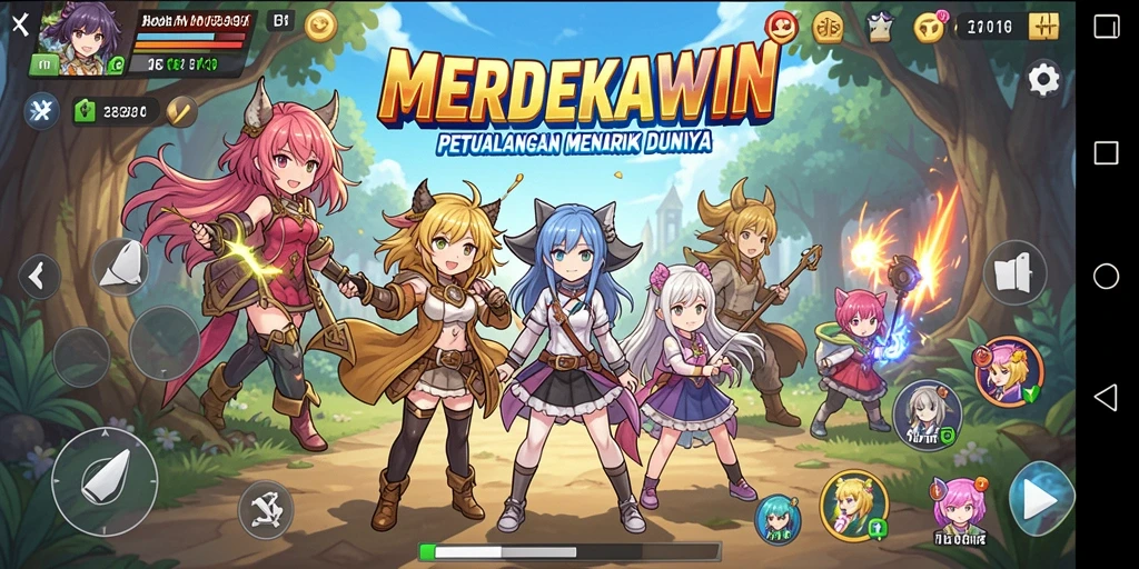 Screenshot MERDEKAWIN menampilkan aksi seru dalam pertarungan karakter anime.