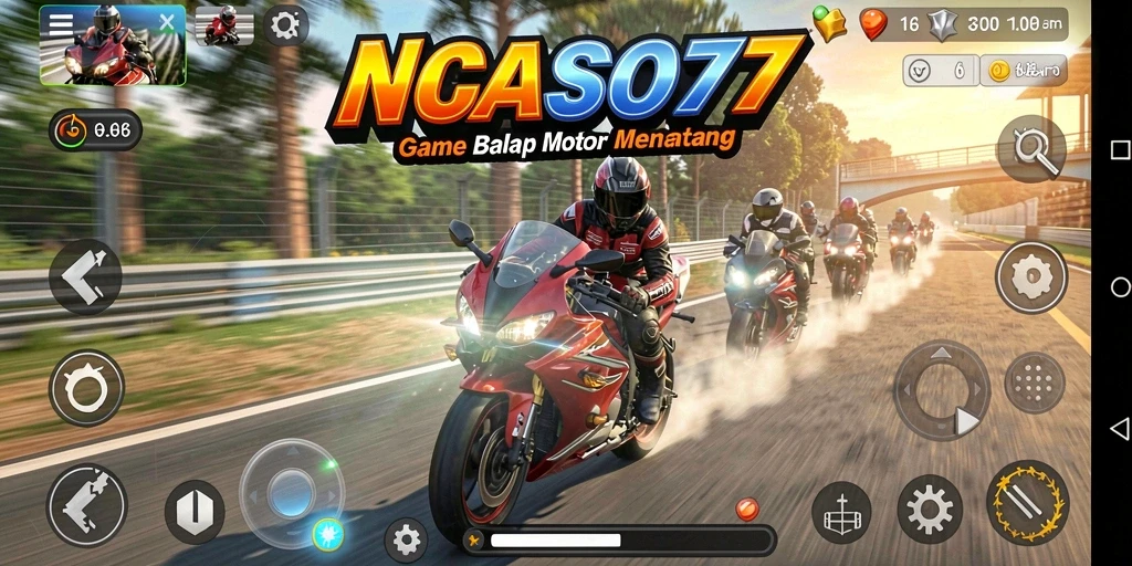 Screenshot menunjukkan gameplay seru balapan motor di NGASO77.