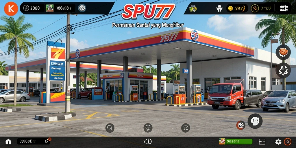 Screenshot gameplay SPBU77 yang menarik dengan grafis cerah.