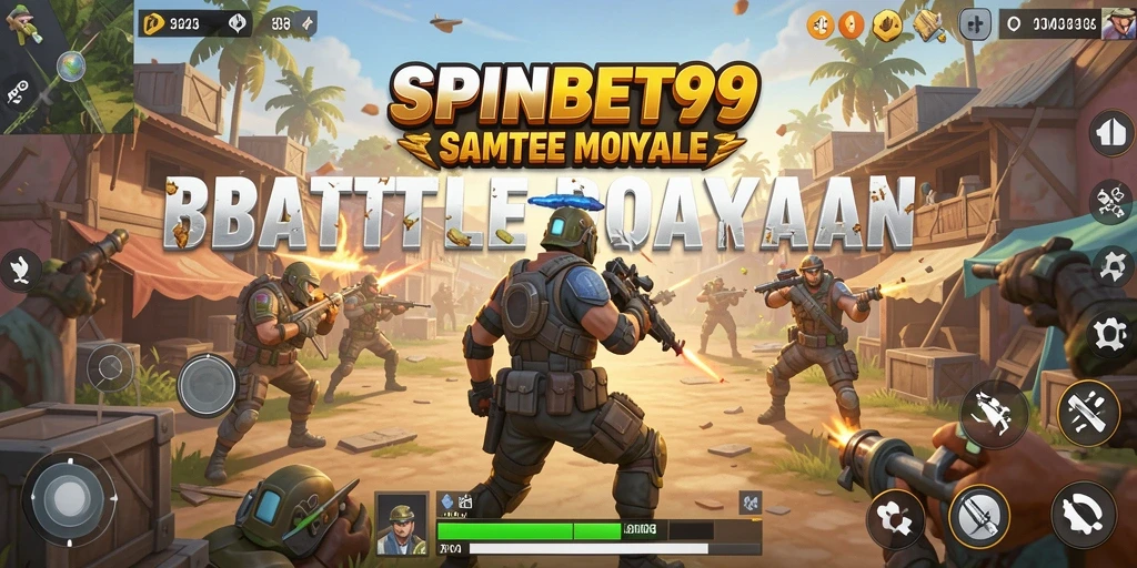 Tampilan aksi seru di gameplay SPINBET99 dalam mode Battle Royale.